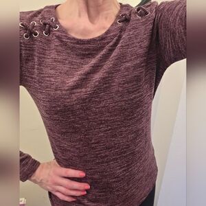 Studio 1886 By Avon Heathered Plum Long Sleeve Top With Laces On Shoulders Small